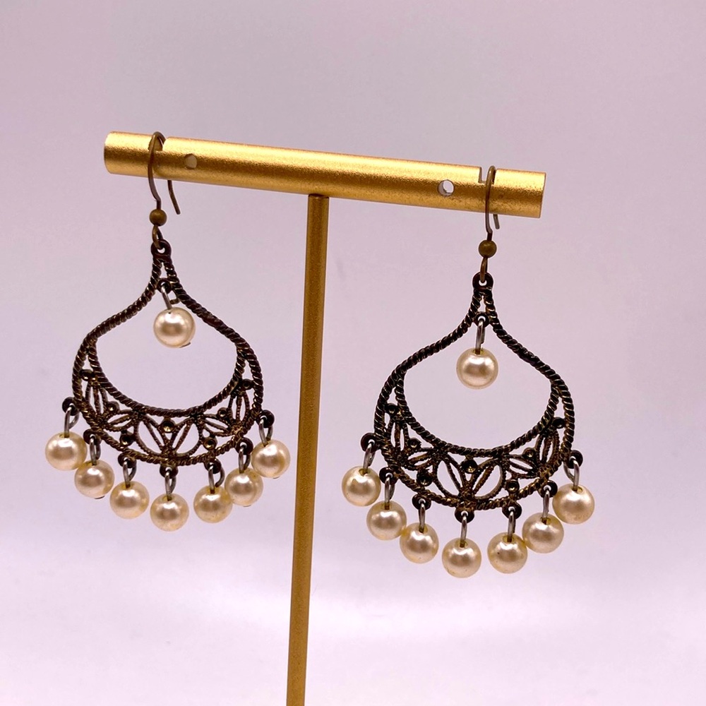 Filigree Chandelier Drop Earrings with pearl accents